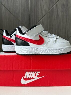 Nike Court Borough Low 2 Toddler White & University Red Sneakers